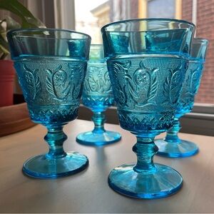 Elegant Blue Glass Goblets, set of four